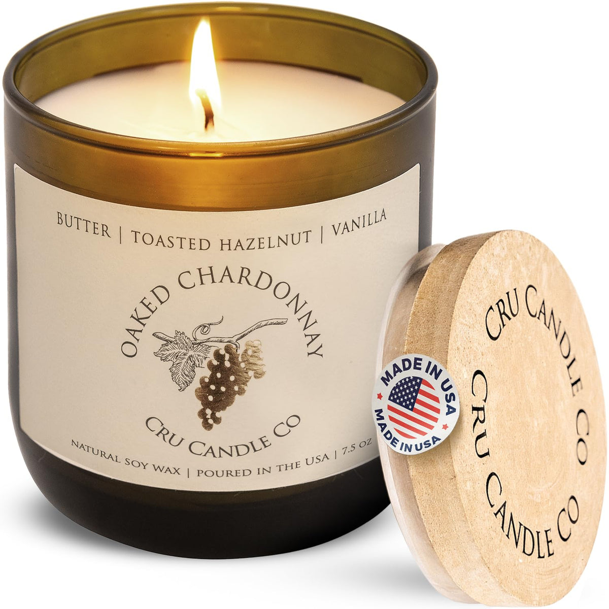 Cru Wine Scented Candles - Oaked Chardonnay Scent - Clean Burning, Non Toxic Candle, Luxury Decor Soy Candles For Home Scented, Relaxing Gifts For Women, Aesthetic Soy Candle For Men, Made In Usa