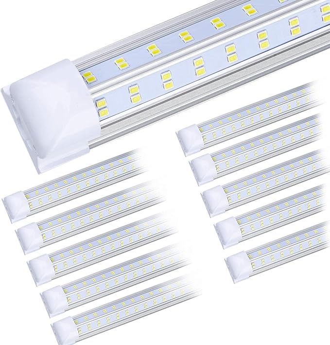 10 Pack 8FT LED Shop Light Fixtures 120W 19000LM 6000K V Shape Linkable Garage Lights