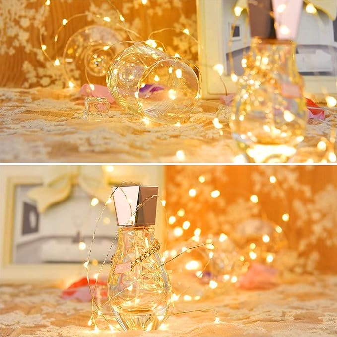 6 Pack Battery Operated Fairy Lights 13FT 40 LED Warm White String Lights with Timer Waterproof Silver Wire Firefly Lights for Wedding Party Decor