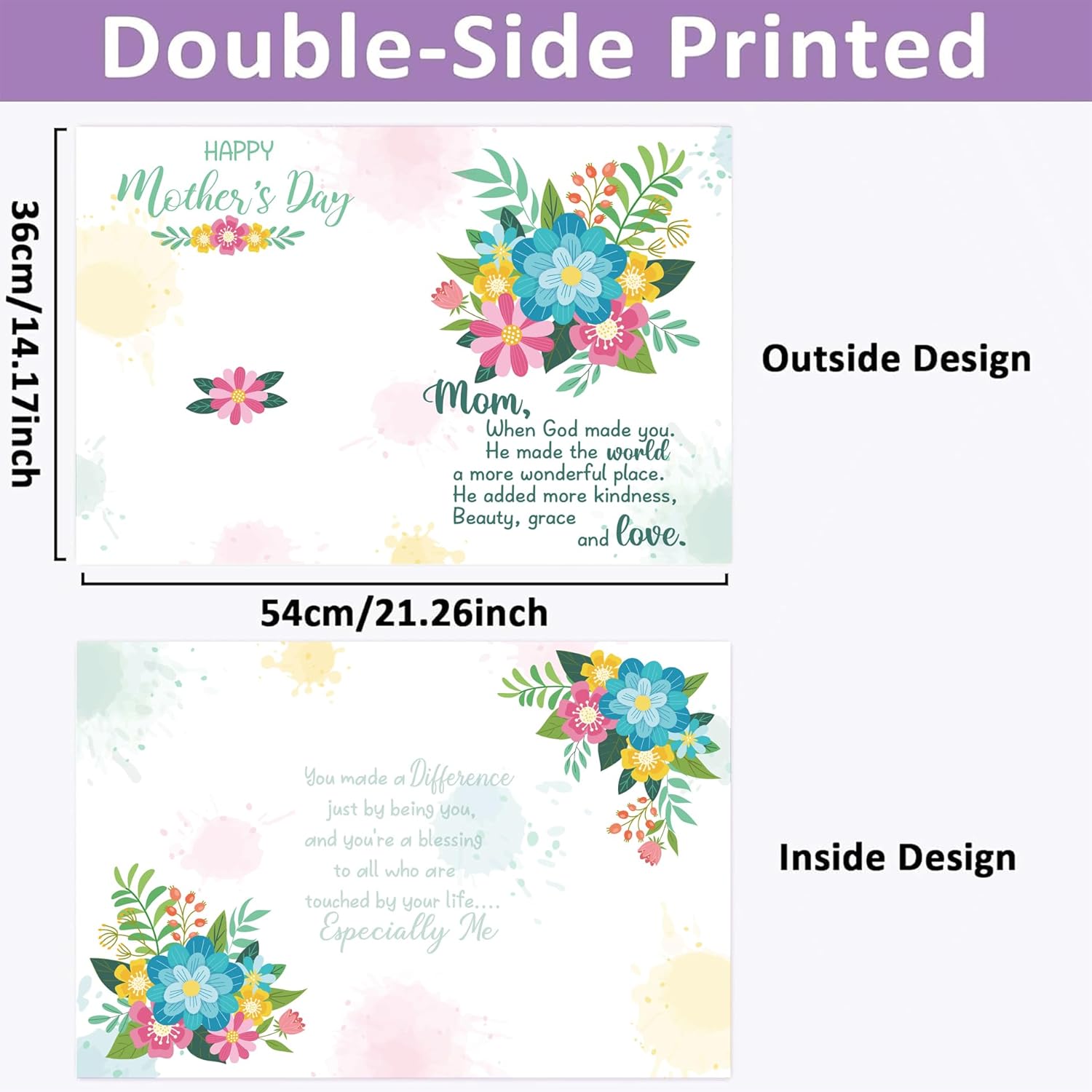 Jumbo Happy Mother'S Day Card With Envelope Dayspring Religious Big Mother'S Day Greeting Cards Gift For Mom Sister Daughter Giant Guest Book Signature Big Large Shaped Floral 14 X 21.26 Inch (Bd0010)