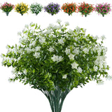 8 Bundles Artificial Flowers Fake Boxwood Shrubs Uv Resistant No Fade Faux Greenery Plastic Lotus For Home Garden Hanging Planter Indoor Outdoor Porch Patio Office Wedding Decoration(Off-White)