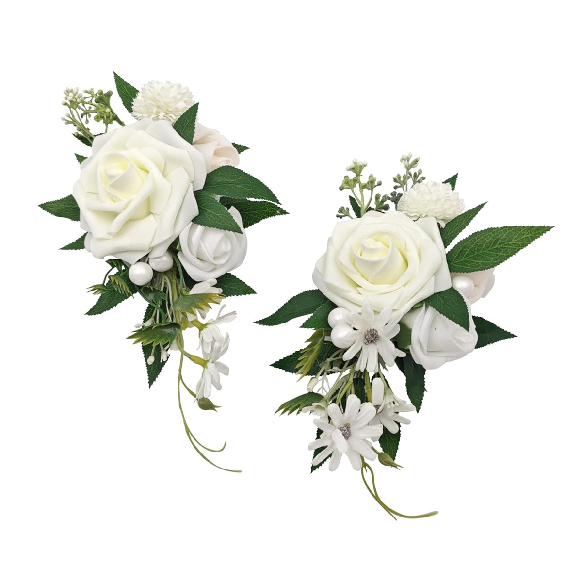 2Pcs Artificial Flower Shoulder Corsages For Wedding, Mother Of The Bride Corsage, Party Prom Corsages For Ceremony Anniversary Party Home Decor (White)