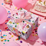 Happy 4Th Birthday Wrapping Paper Roll For Girls, Mini Roll, Pink Happy Birthday Girl Pattern Design For Party And More, 17 Inches X 16.4 Feet, 4 Years Old