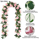 2Pcs(13Ft) Artificial Flower Garland, Hanging Fake Pink Roses Vines With 21 Large Size Silk Flowers(Dia 4 Inch), For Indoor Outdoor Party Home Wedding Birthday Bedroom Home Wall Decor