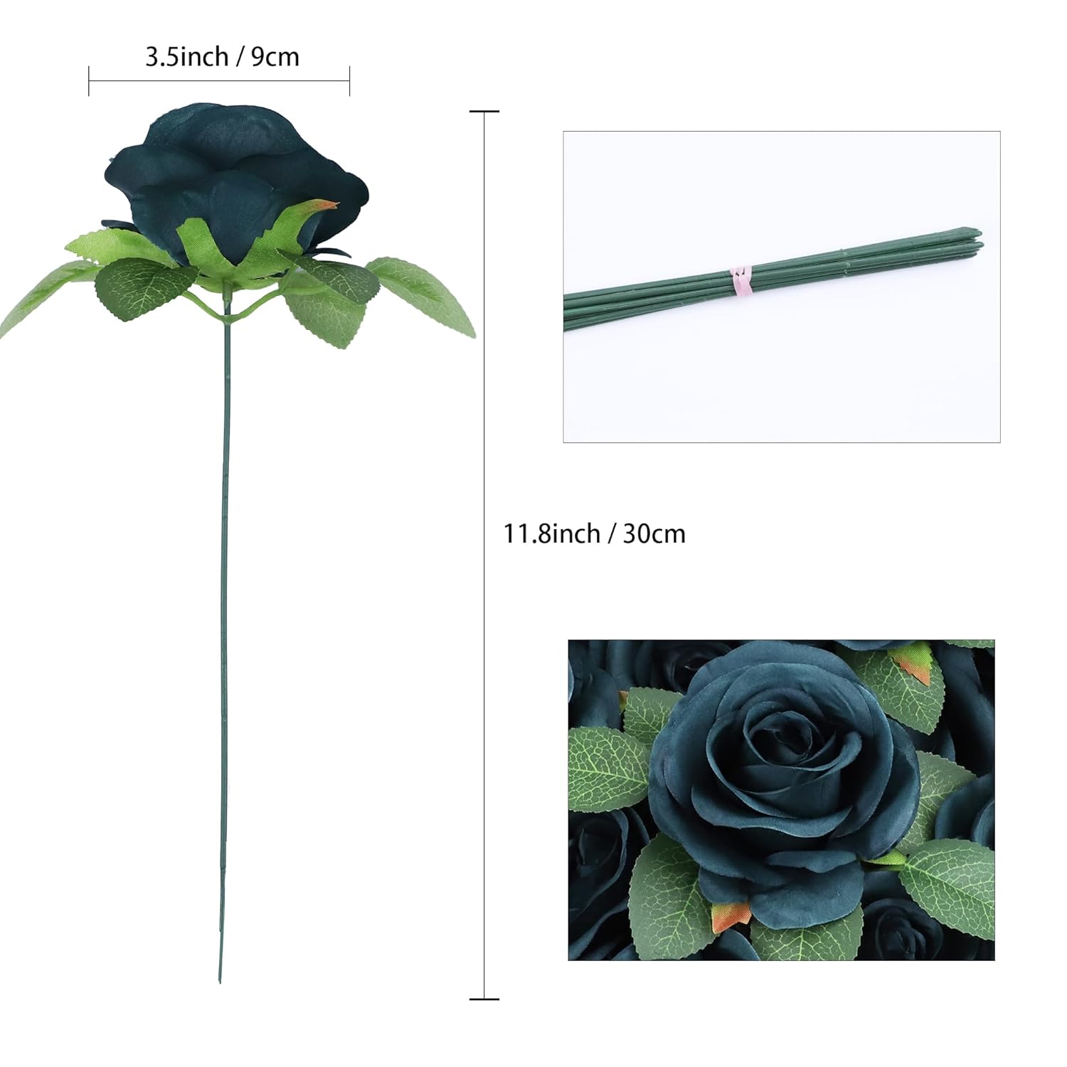 Artificial Flower Fake Rose Silk Rose 16Pcs Real Looking Fake Flowers With Stems For Diy Wedding Bouquets Tables Centerpieces Floral Arrangements Festival Decoration (Peacock Green)