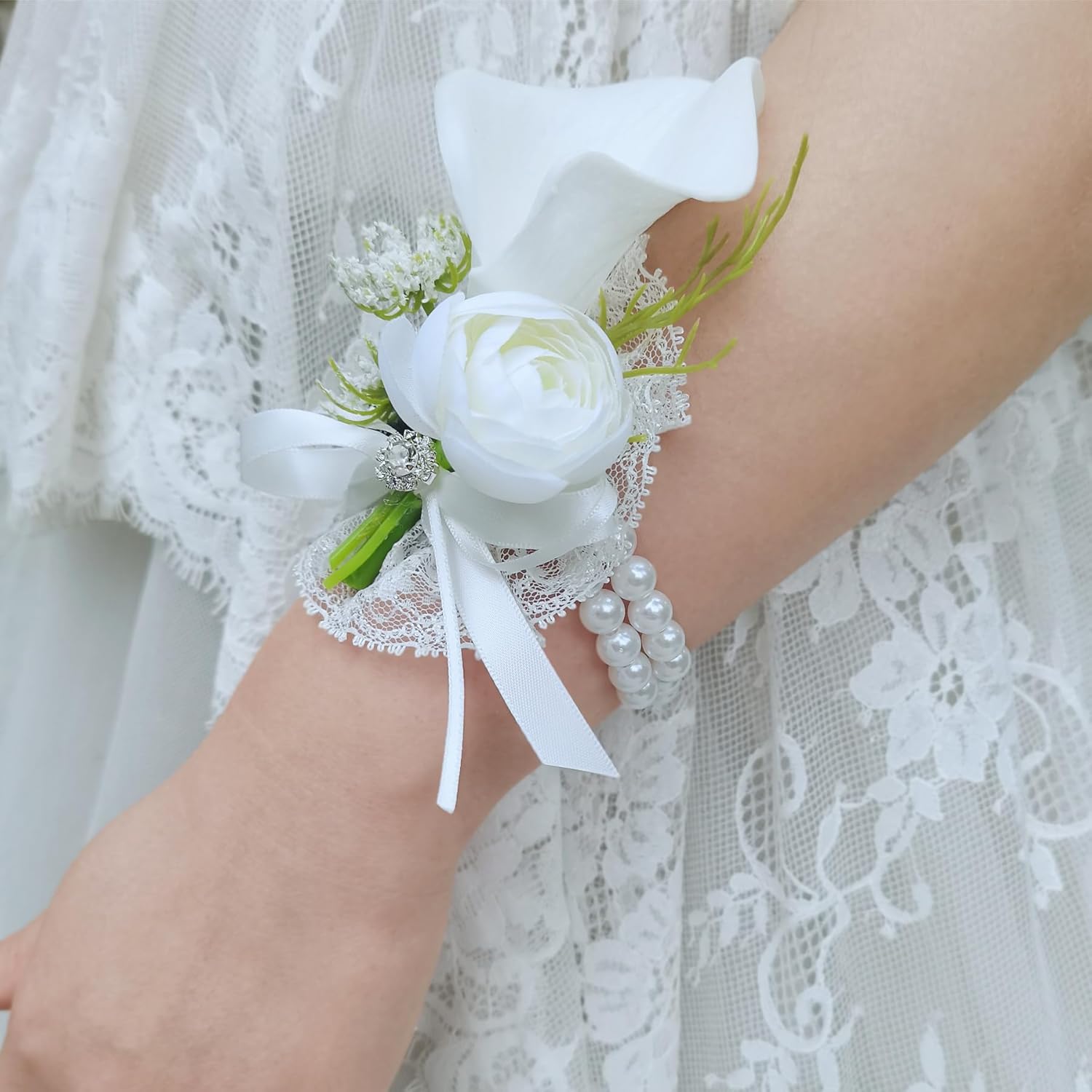 Bride And Groom'S Chest Flower, Wrist Flower (6 White Wrist Flower)