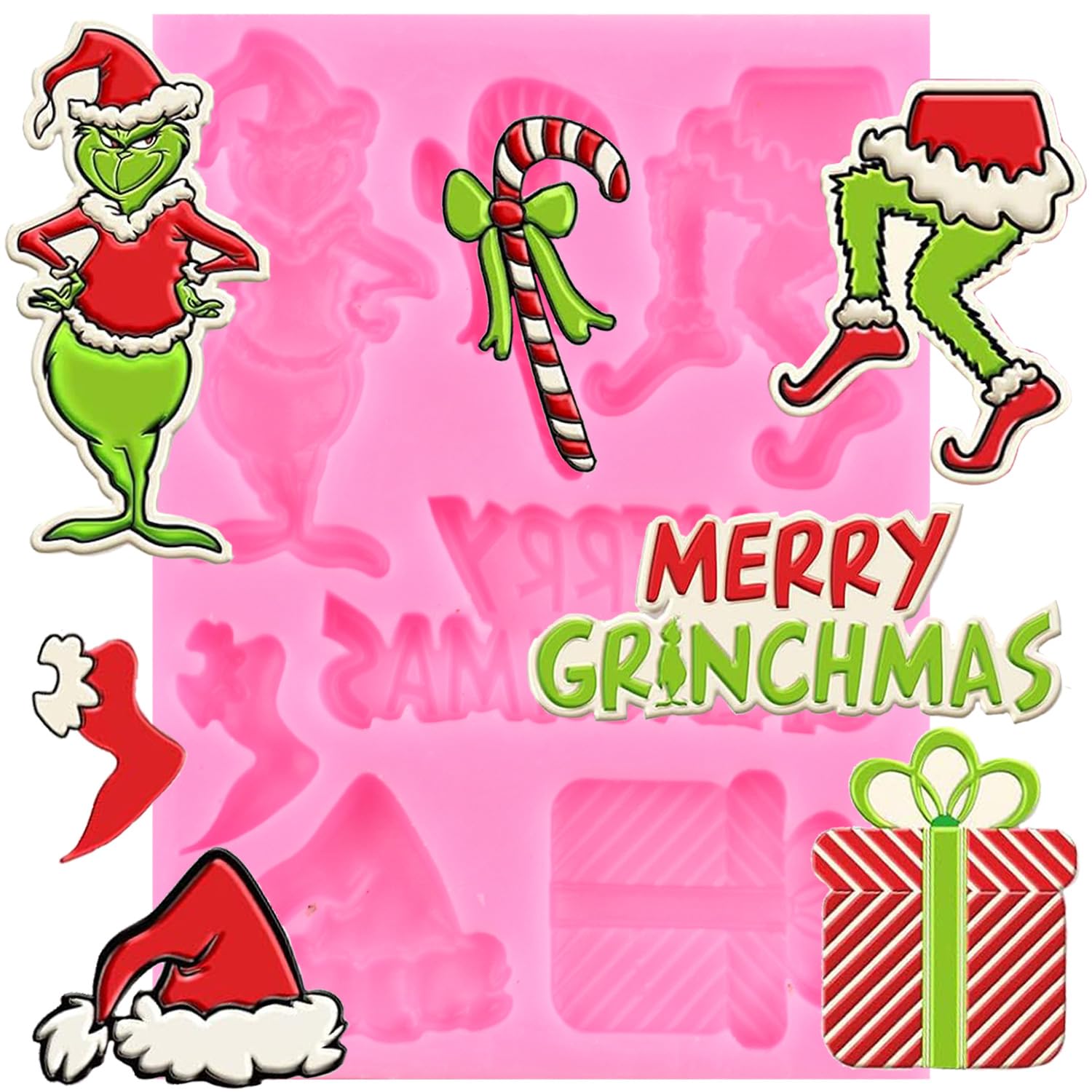 Merry Christmas Fondant Mold Christmas Cartoon Character Silicone Molds Xmas Gift Hat Chocolate Candy Mold For Cake Decorating Cupcake Topper Gum Paste Polymer Clay