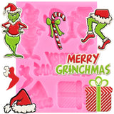 Merry Christmas Fondant Mold Christmas Cartoon Character Silicone Molds Xmas Gift Hat Chocolate Candy Mold For Cake Decorating Cupcake Topper Gum Paste Polymer Clay