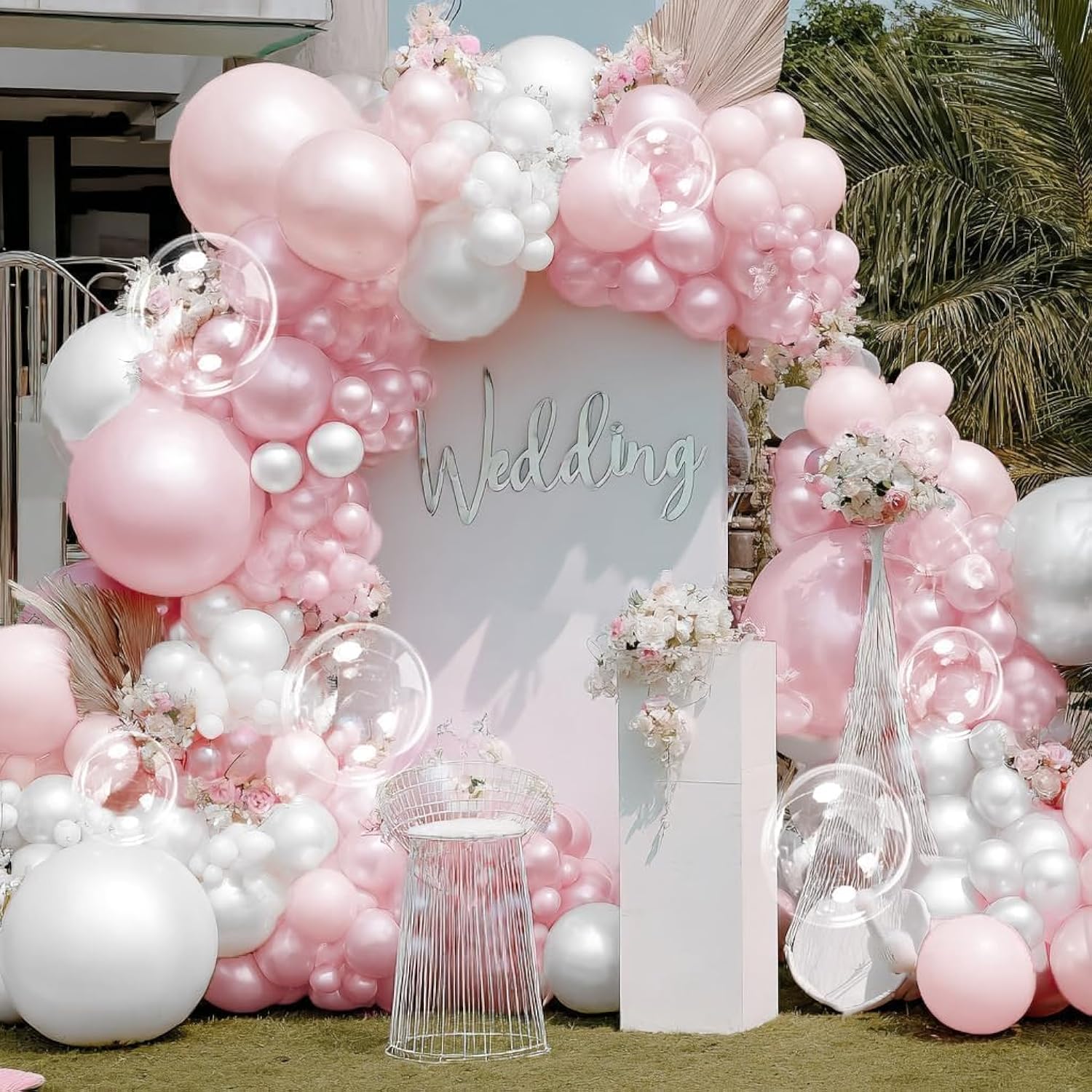 Pearl Pink White Balloon Arch Double Stuffed Pastel Light Pink White Cream Balloon Garland Kit With Bobo Balloons For Birthday Wedding Bridal Baby Shower Valentines Day Bachelorette Party Decor