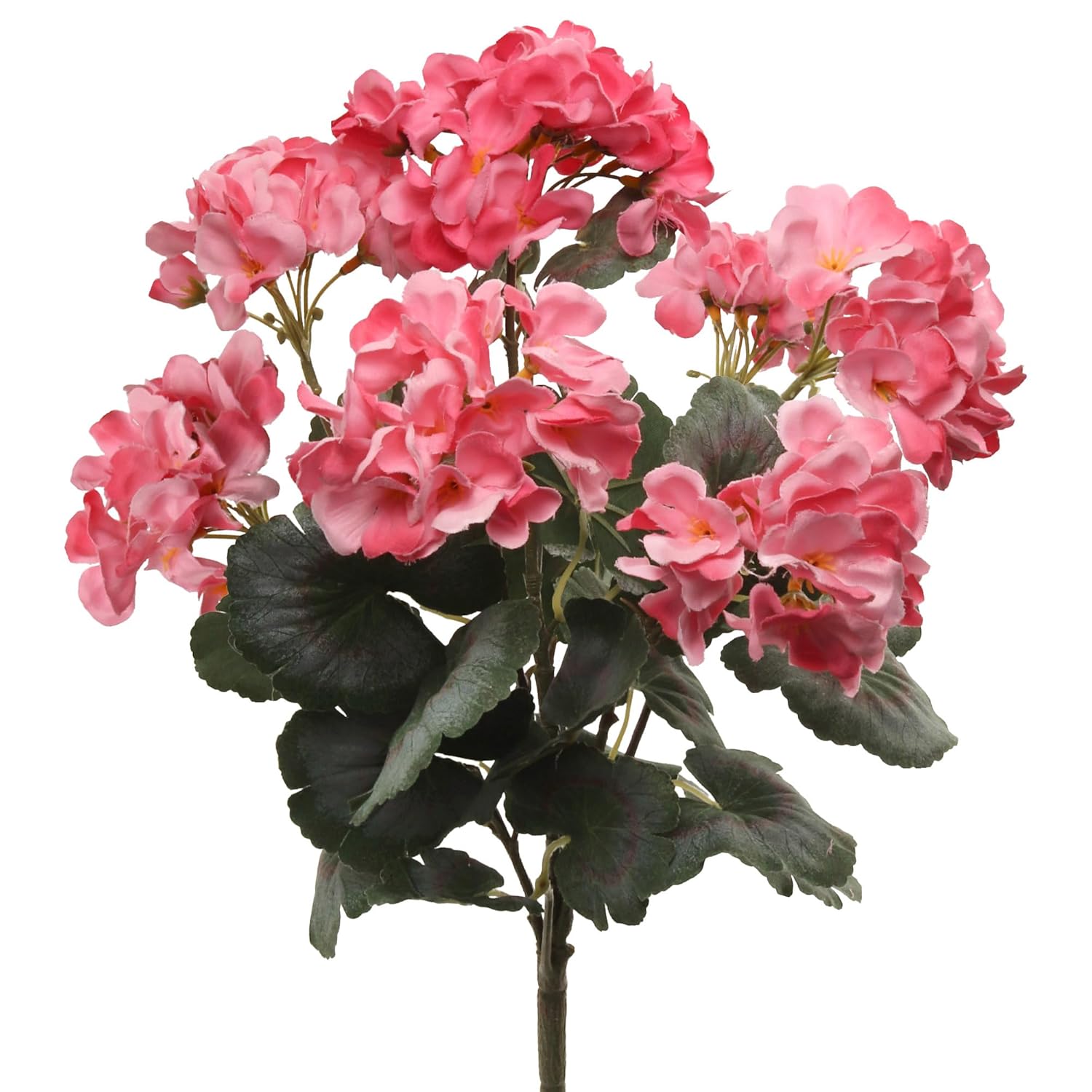 Vibrant Pink Real Touch Artificial Geranium Bush | 18" Uv-Resistant Faux Silk Flowers With 7 Fronds For Indoor/Outdoor Home, Garden, Patio & Cemetery Décor - Pack Of 1