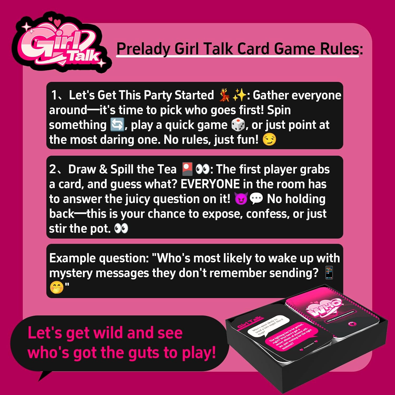Girl Talk, Party Conversation Cards,150 Cards,Perfect For Party, Game Nights, Girls Gatherings, Conversations With Friends And Family, Meaningful Connections, Instant Ice-Breaking