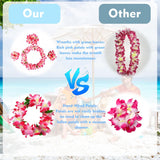 4Pcs Pink Hawaiian Leis With Green Leaves, Leis For Luau Party, Hula Dance Party, Set Of Pink Flower Leis, Photo Prop, Parties, Weddings And Events In Outdoors