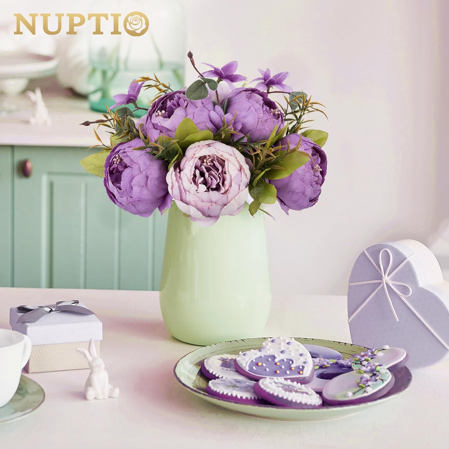 Peony Artificial Flowers For Centerpieces: 2 Pcs 9.4 Inch Diam Purple Faux Peony Flowers Fake Flower Balls Arrangement Bouquet Wedding Centerpieces For Tables Wedding Centerpiece Decorations