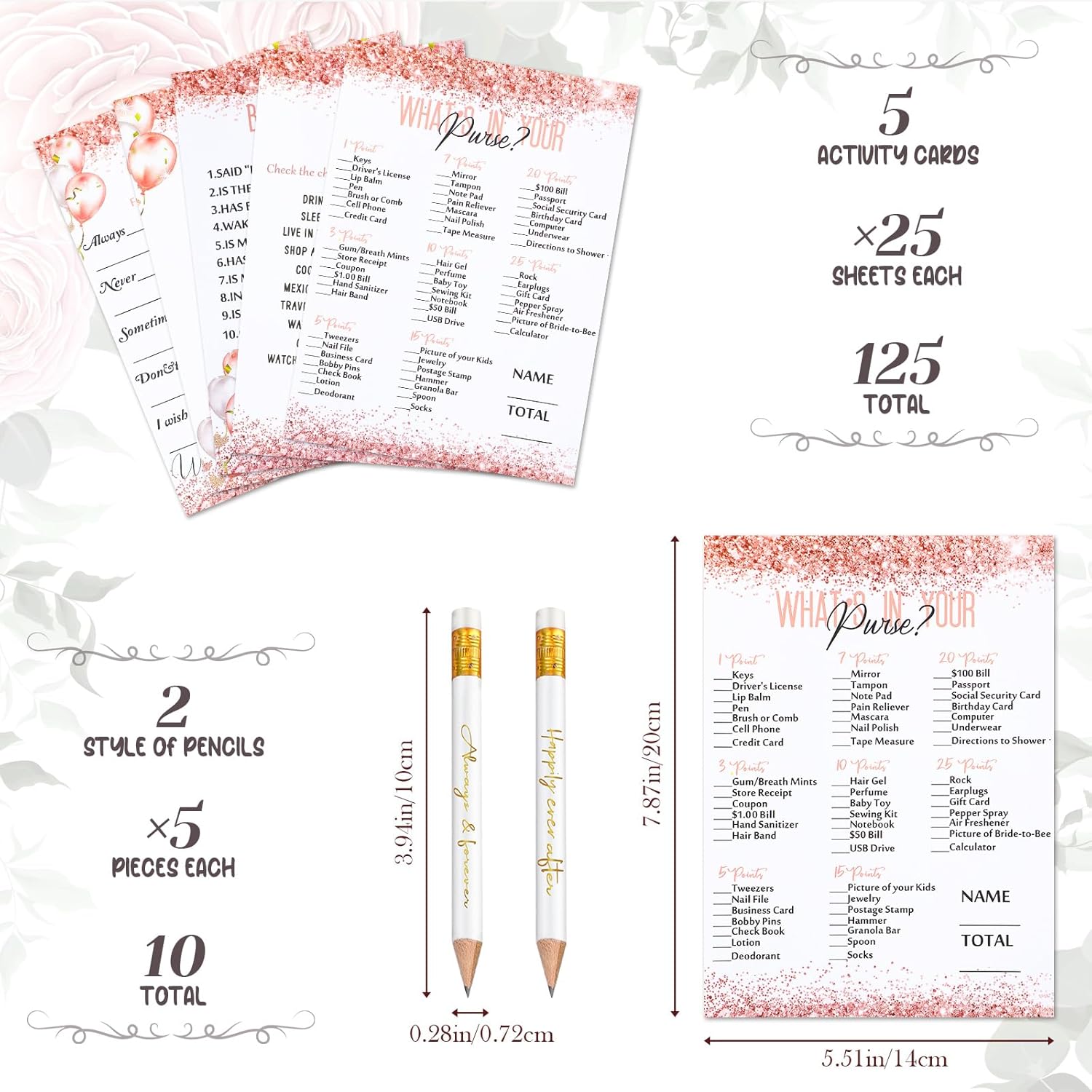 135 Pcs Bridal Shower Game Bridal Shower Favors Set Include 125 Wedding Games Cards And 10 Pencils For Bride Groom Bachelorette Party Wedding Party Favor(Pink Balloon)