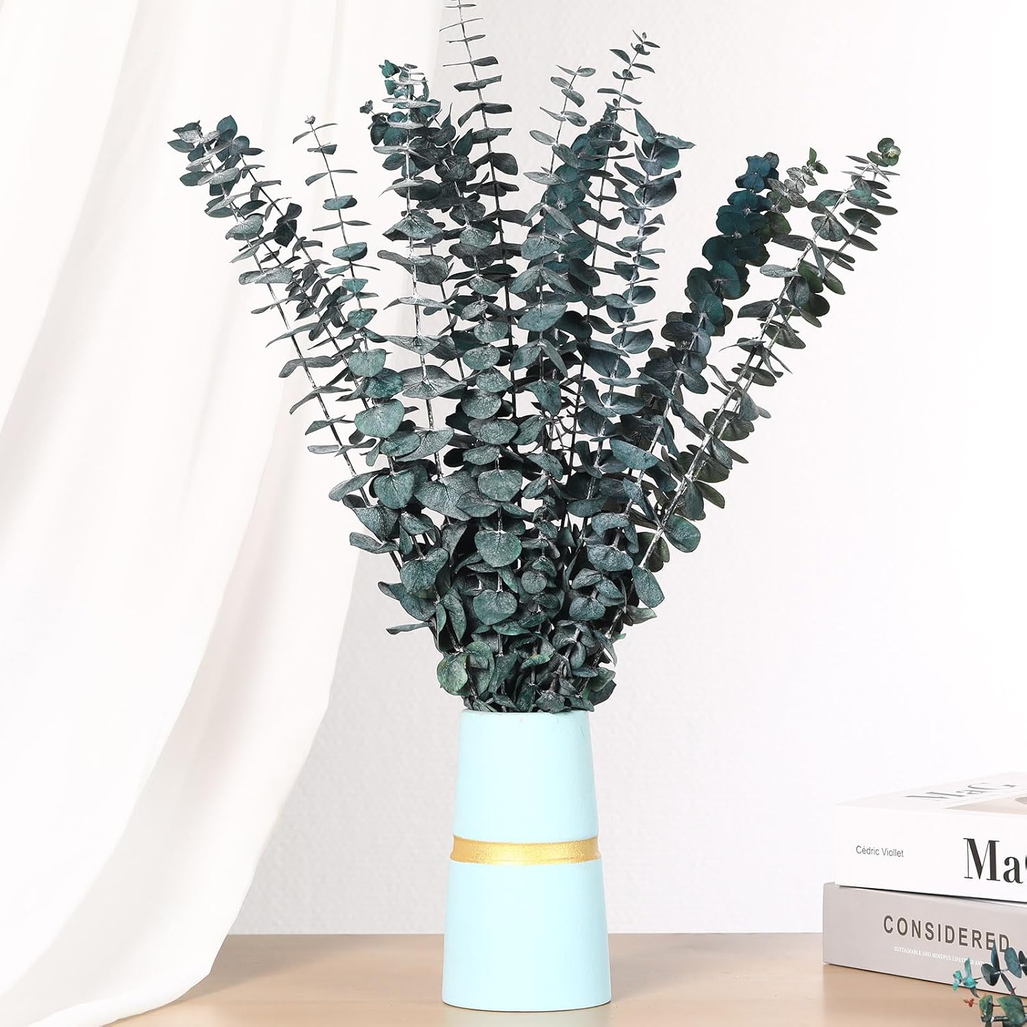 20 Pcs Dried Eucalyptus Stems, 17'' Natural Real Live Blue Eucalyptus Leaves Branches Hanging Shower, Preserved Dried Plants For Spa Home Fragrance Bathroom Table Vase Decor