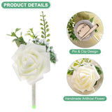 12-Pack Boutonnieres For Men, Artificial Rose Flower Men Boutonnieres With Pin For Wedding/Anniversary/Formal Party, Pocket Boutonnieres For Men [Cream White]