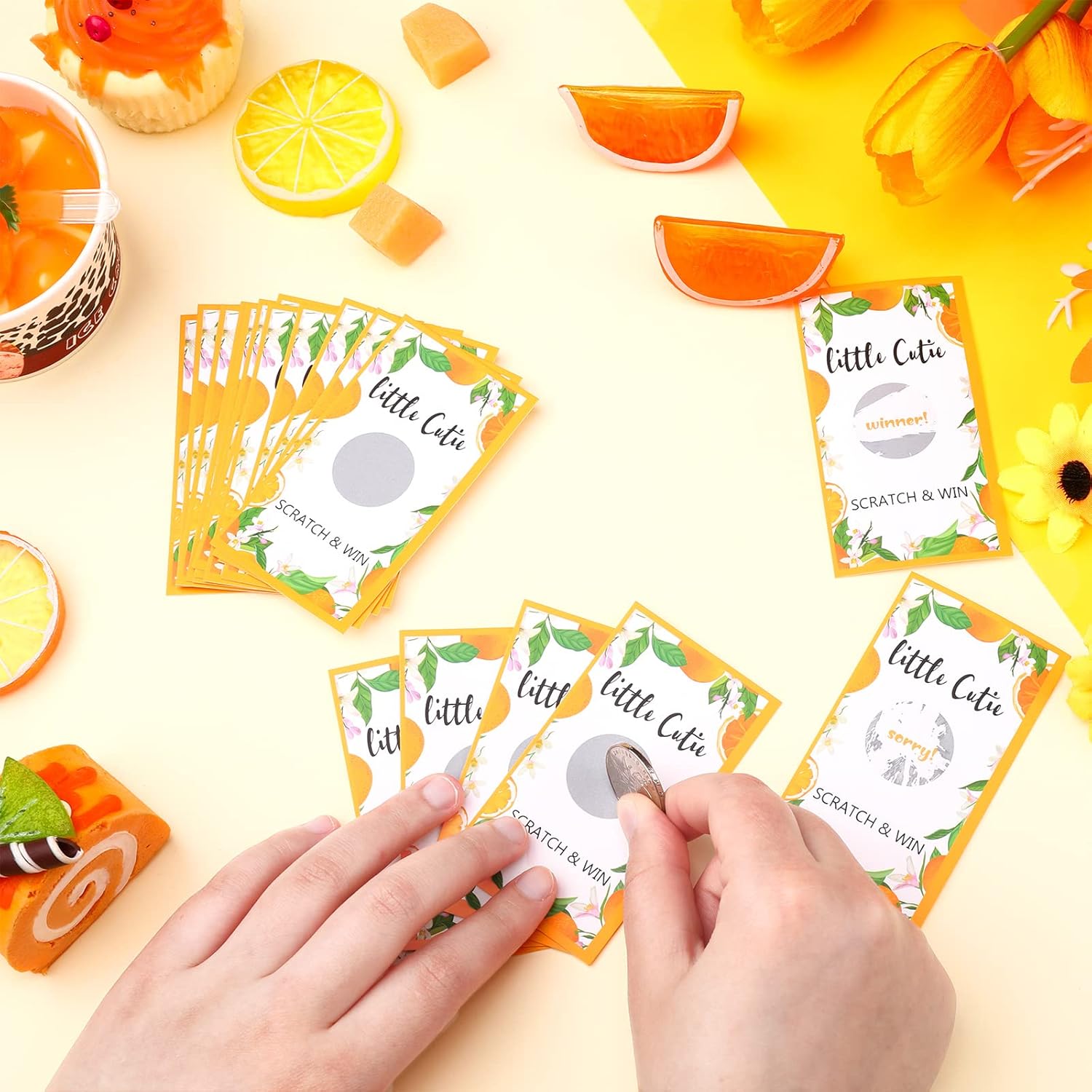60 Pack Little Cutie Scratch Off Cards Little Cutie Baby Shower Games Orange Theme Scratch Off Cards For Little Cutie Baby Shower Birthday Party Supplies