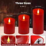 Red Real Wax Rechargeable Candles Flickering Realistic,Flameless Candles Rechargeable With Remote For Home Decor Idea Gift?Pack 3(D 3”X H 4”5”6”)
