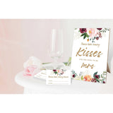 Guess How Many Kisses Bridal Shower Game, 5X8 Burgundy Floral Style Sign & 50 Cards, Wedding Decor, Wedding Shower Games For Bridal Shower, Engagement Party, Bachelorette Party Night, 2