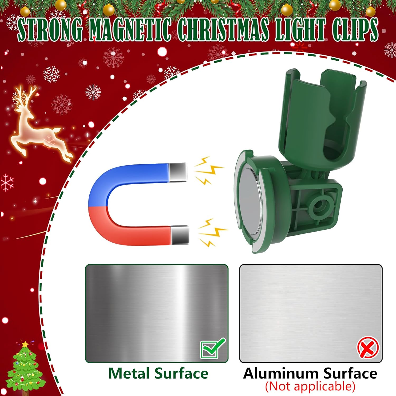 Rotatable Magnetic Christmas Light Clips?C7/C9 Magnetic Light Clips Hooks, Outdoor Magnet Christmas Light Clips For Metal Roof Flashing Gutters 60Pcs
