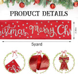 3 Rolls Merry Christmas Wired Edge Ribbons For Wreath Bows Crafting, Xmas Glitter Red Golden Winter Holiday Craft Ribbons For Gift Wrapping, Party Decorations, Ornaments