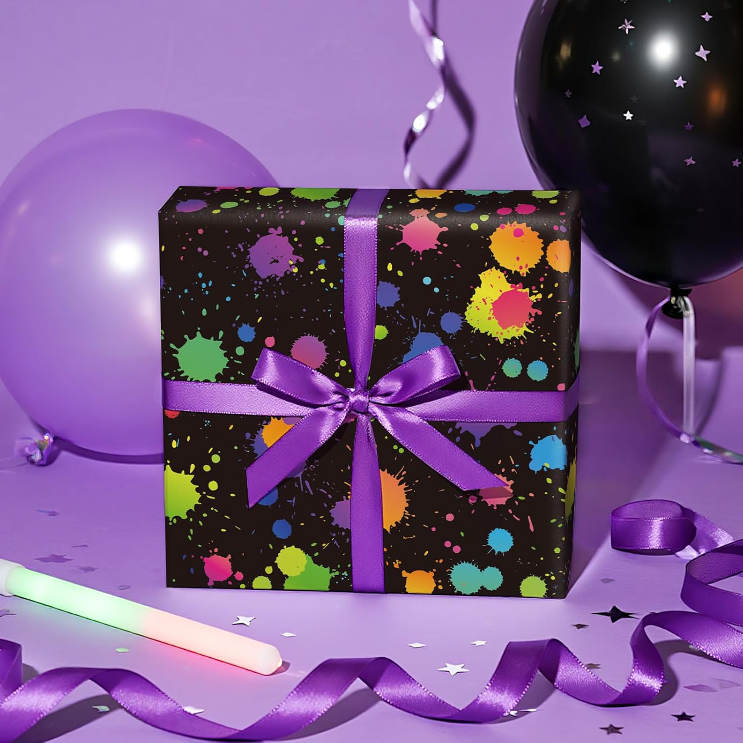 Glow Party Wrapping Paper Roll - Mini Roll - 17 Inch X 16.5 Feet - Bright Neon Wrapping Paper For Glow Party, Black Light, Birthday, Baby Shower
