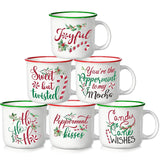 Christmas Coffee Mug Set Of 6, 14Oz Ceramic Mugs With Handle Novelty Red Green Christmas Cups Enamel Xmas Mugs For Winter Party Supplies