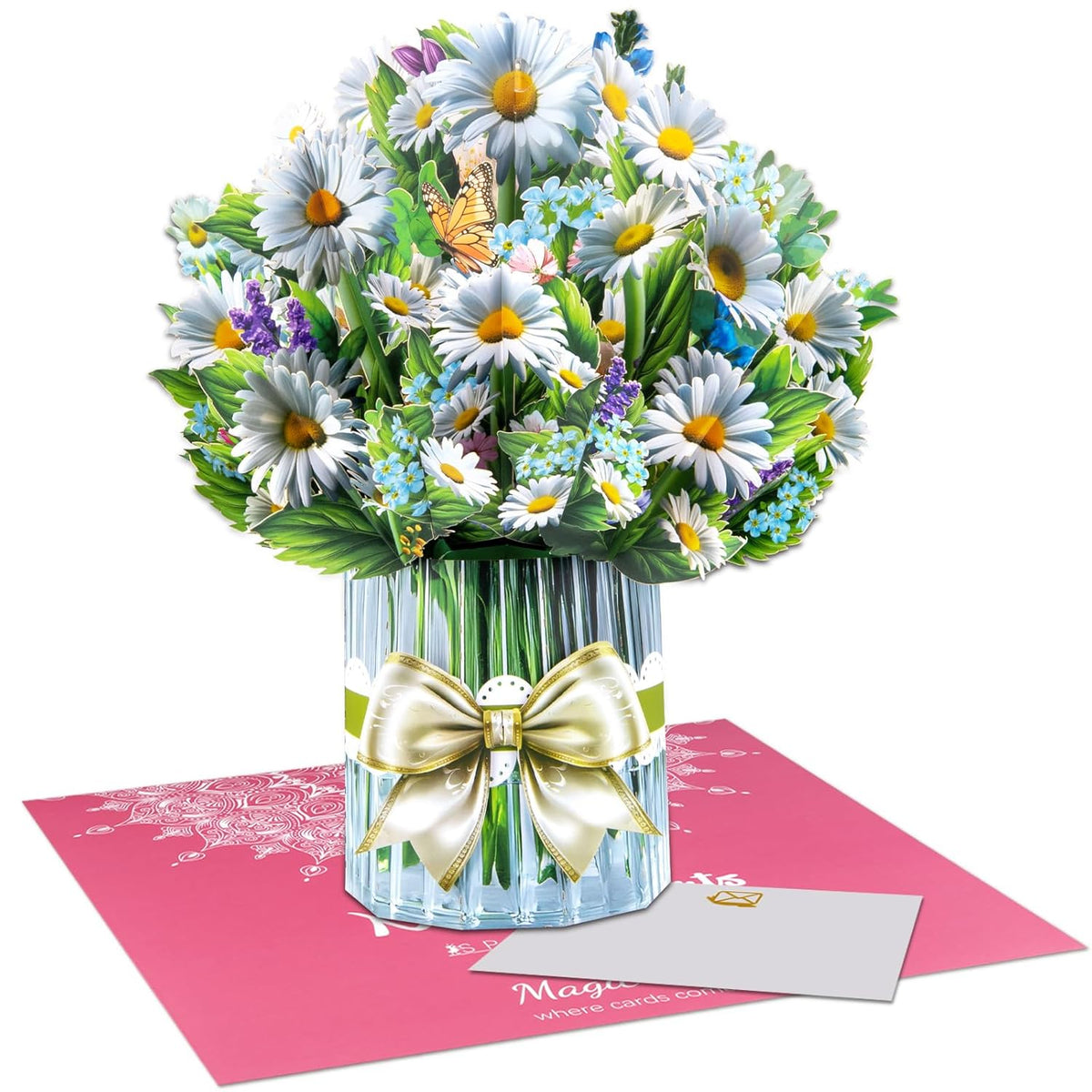 3D Pop-Up Daisy Bouquet Card White Daisies Birthday Card For Women Mother'S Day Floral Greeting Card For Get Well Soon Thinking Of You Anniversary Thank You Spring Gift