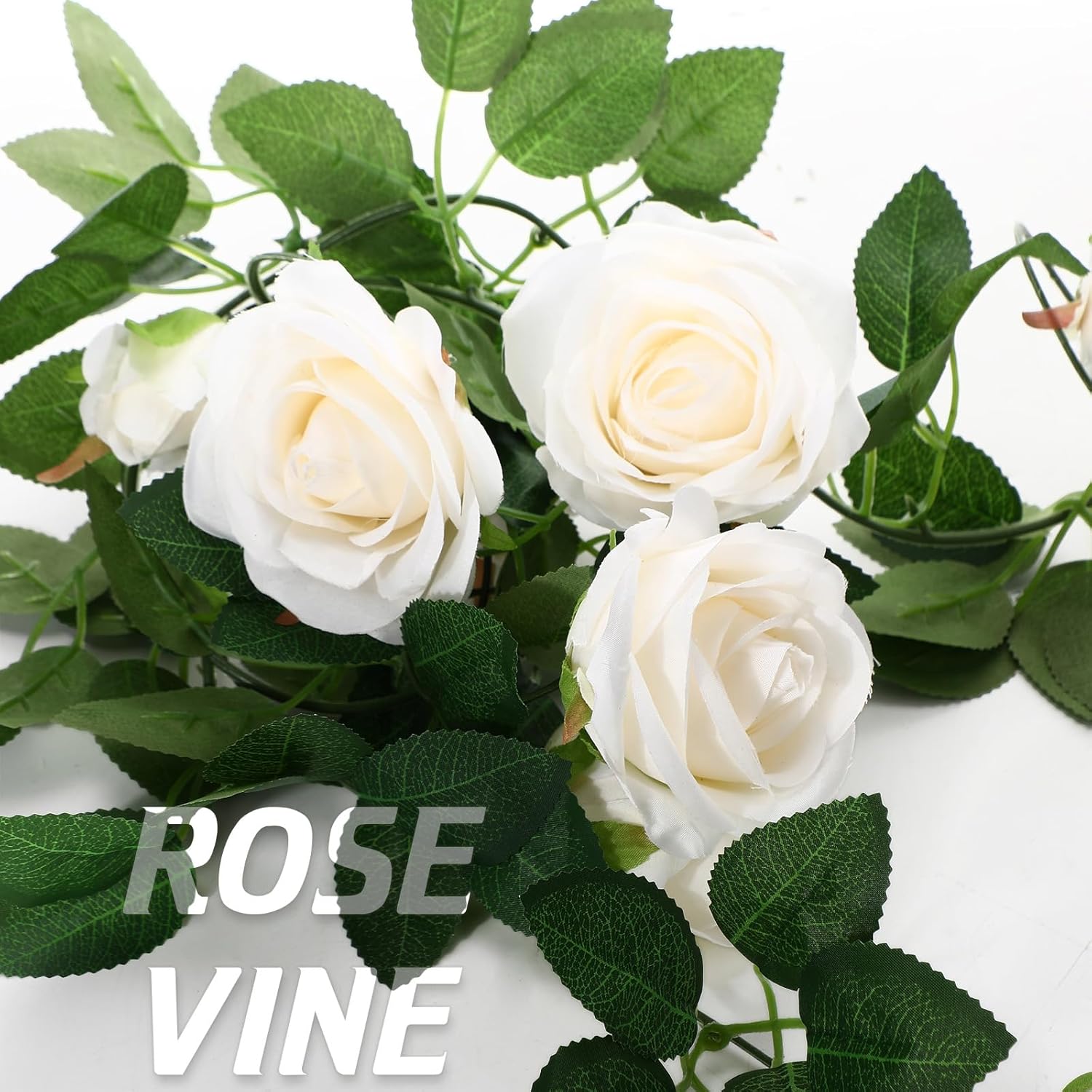 8 Pcs 54 Ft White Flower Garland Artificial Rose Vine Fake Flower Garland Fake Silk Rose Hanging Vine For Wedding Party Background Table Centerpieces Arch Garden Background Outdoor Wall Decor