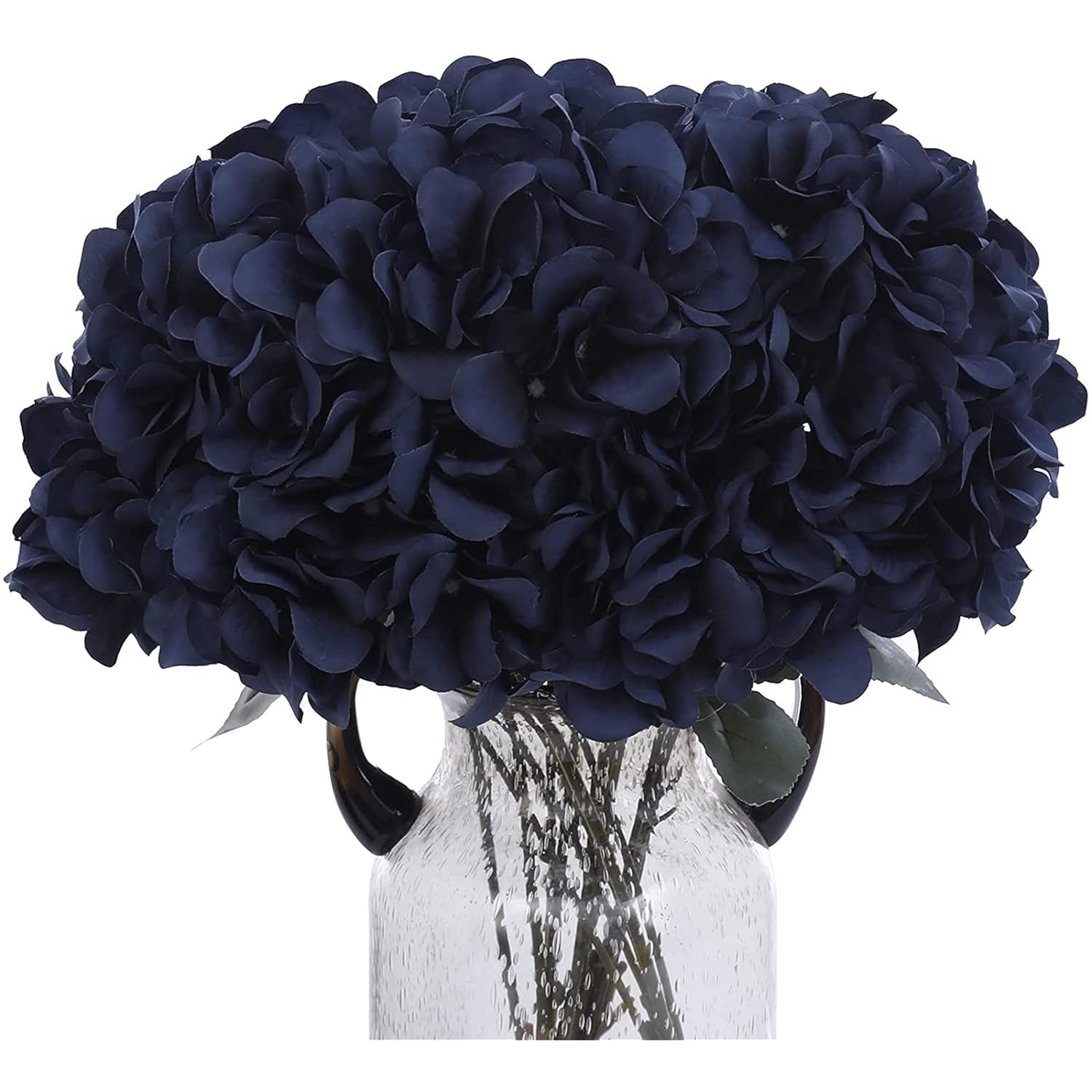 2Bouquets Artificial Fake Flowers Silk Hydrangea Arrangements Wedding Bouquets Decorations Plastic Floral Home Kitchen Garden Party Festival Bar Diy (Navy Blue)