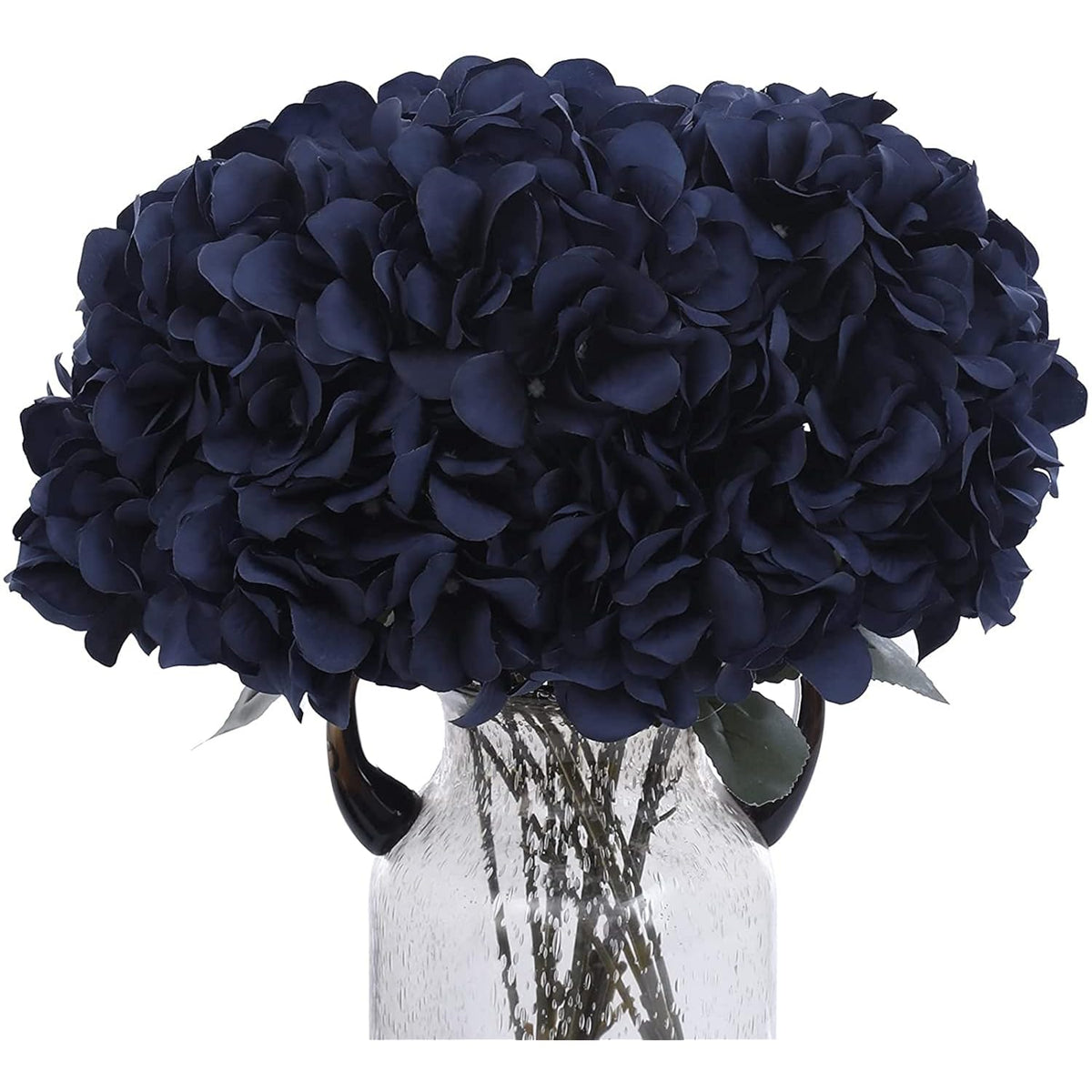 2Bouquets Artificial Fake Flowers Silk Hydrangea Arrangements Wedding Bouquets Decorations Plastic Floral Home Kitchen Garden Party Festival Bar Diy (Navy Blue)