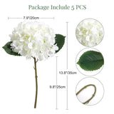 Hydrangea Artificial Flowers, 5Pcs White Flowers, Lifelike Faux Hydrangea Flowers Silk Artificial Flowers Bouquets For Home Living Room Table Centerpieces Wedding Party Decoration