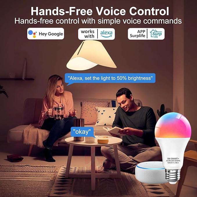 Smart Light Bulbs 4 Pack A19 E26 RGBWW Color Changing WiFi Bluetooth LED Bulbs Music Sync