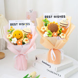 Pink Crochet Sunflower Bouquet, Plush Flower Bouquet-Lovely Bee & Eucalyptus - Knitted Flowers Gift Set With Gift Bag & Card Home Decor, For Her/Father (Sunflower And Bee)