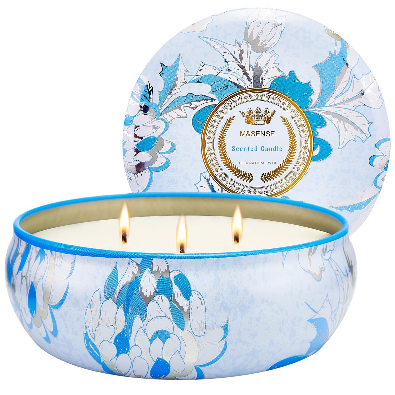 Clean Cotton Scented Candles 12Oz, Large 3 Wick Soy Tin Candle, Over 40 Hour Burning Time, 100% Natural Vegan Wax, Relaxing Aromatherapy Aesthetic Candle Gift For Women And Men