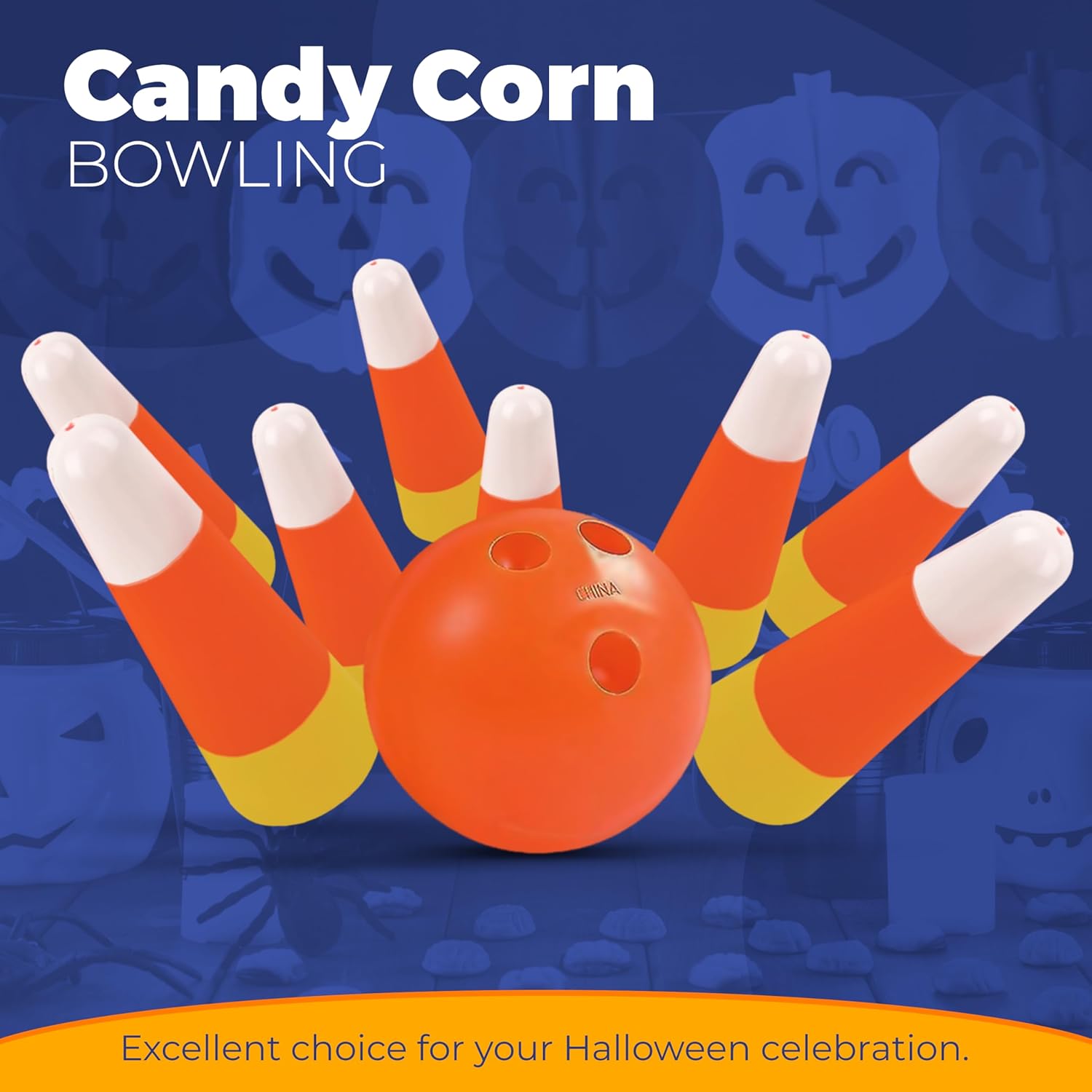 Halloween Candy Corn Bowling Game For Party, Plastic Fall Games For Kids & Adults Indoor/Outdoor Backyard Fall Carnival Activity Trunk Or Treat Game, Fall Festival Party Supply