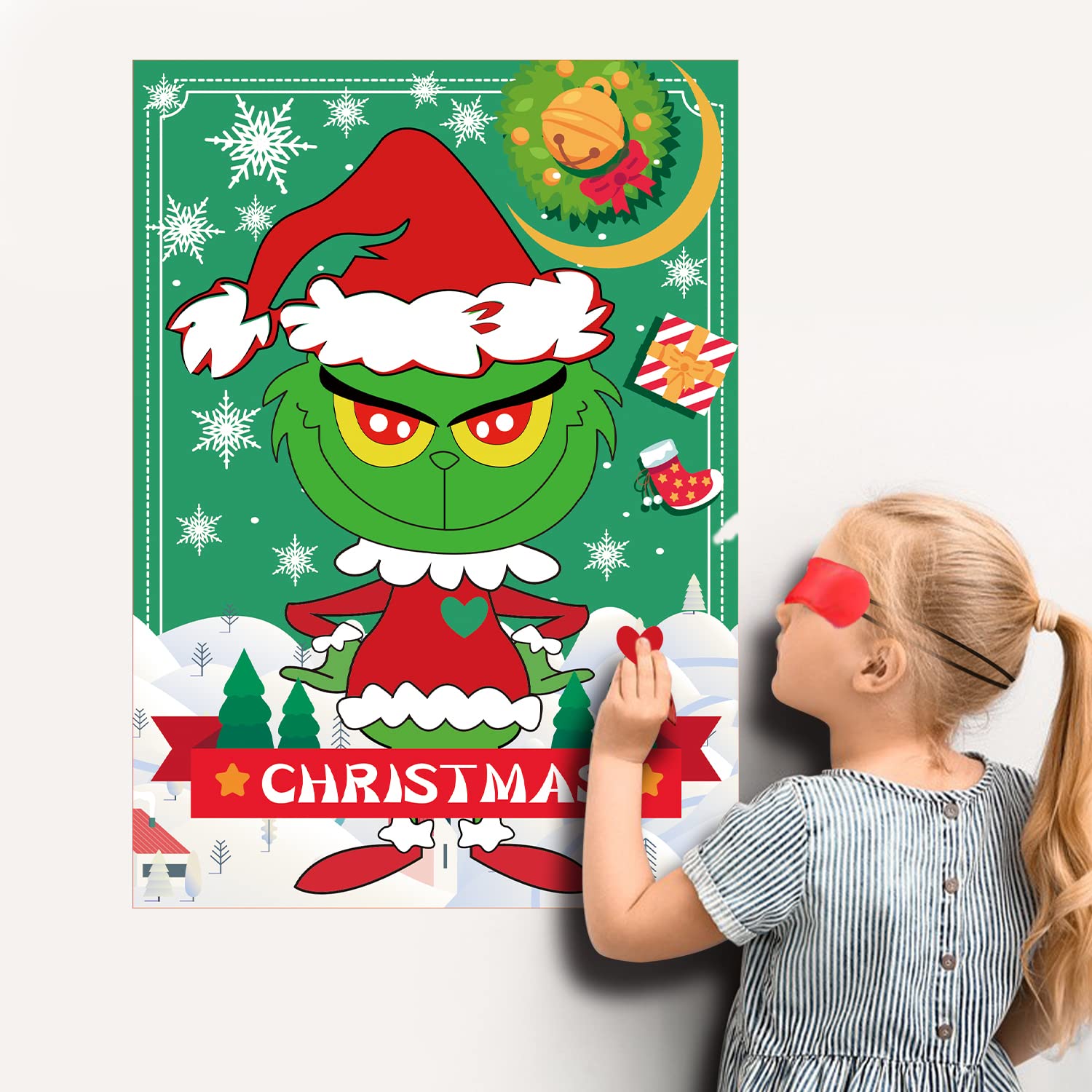 Christmas Games - Pin The Heart Christmas Crafts Games For Kids Families Party, Cute Wall Decor Party Supplies Favors, Indoor Xmas Decorations Home Decor, Xmas Kids Activities Presents