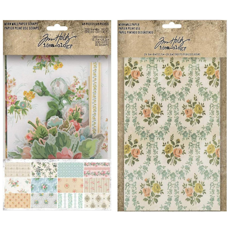 Tim Holtz - Worn Wallpaper Scraps And Worn Wallpaper - Decorative Paper 5 X 8