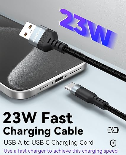 15FT USB A to USB C Cable 23W Fast Charging Long Braided Charger Cord