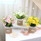 Artificial Flowers - Set Of 4 Mini Fake Potted Silk Daisy Flowers For Home Decor Wedding Office Tabletop Decoration