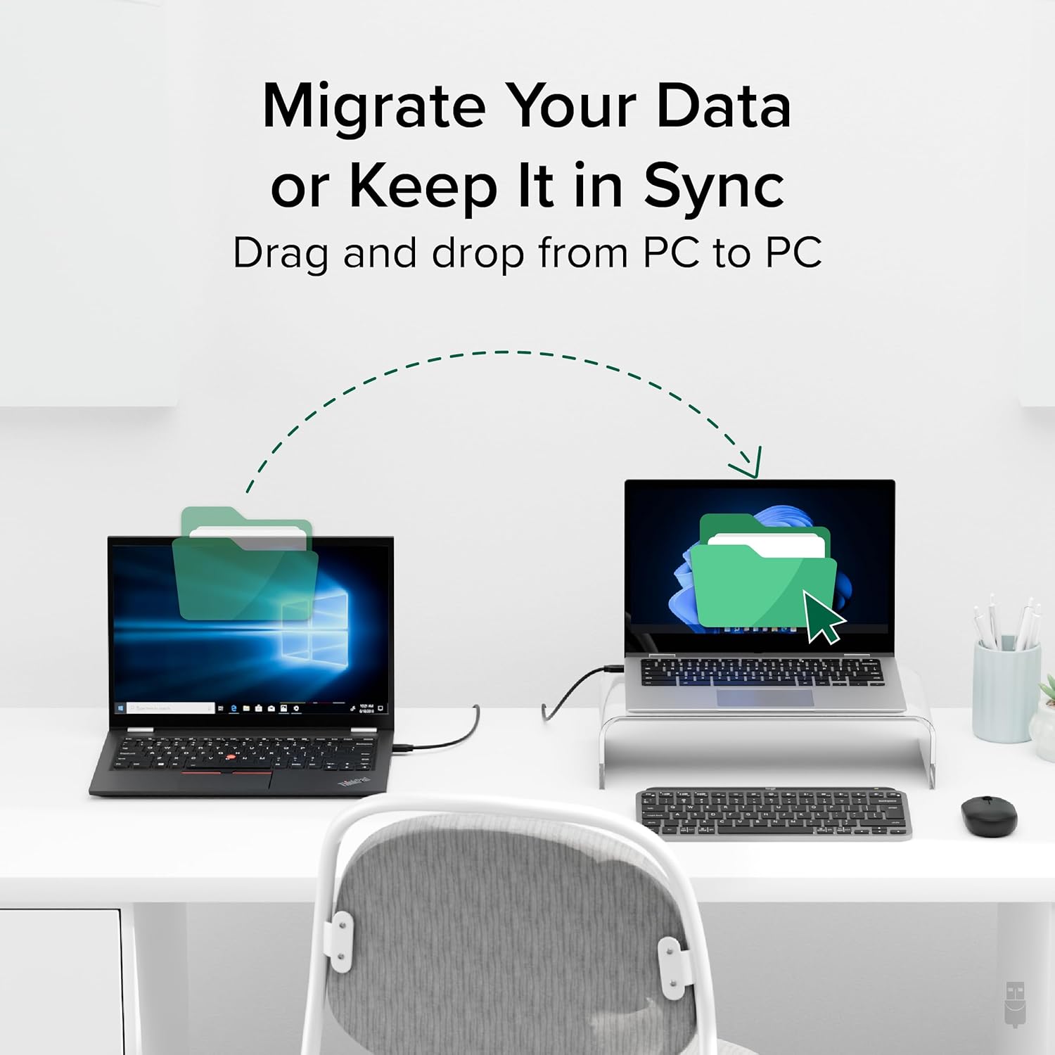 Usb Transfer Cable, Unlimited Use, Transfer Data Between 2 Windows Pc'S, Compatible With Windows 11, 10, 7, Xp, Bravura Easy Computer Sync Software Included