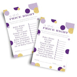 Purple And Gold Baby Shower Games - Guess The Price Is Right - Fun Baby Shower Activities For Guests - 25 Gender Neutral Cards For Prince Or Princess Themes
