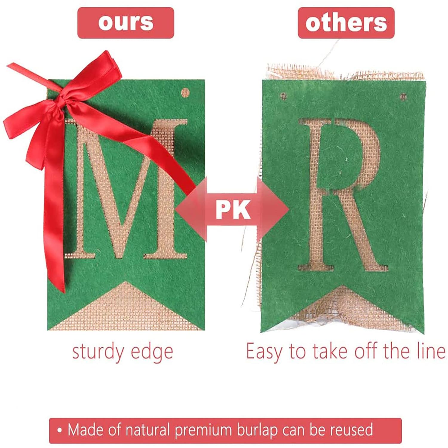 Merry Christmas Burlap Banner Home Garden-Xmas Bunting Decoration Indoor Outdoor Fireplace Wall Tree (Mix)