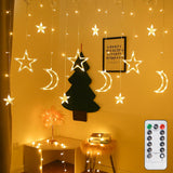 Star Moon Curtain Lights 11.5Ft Remote Control Led Fairy Lights,8 Flashing Modes Waterproof Decorative Lights For Garden