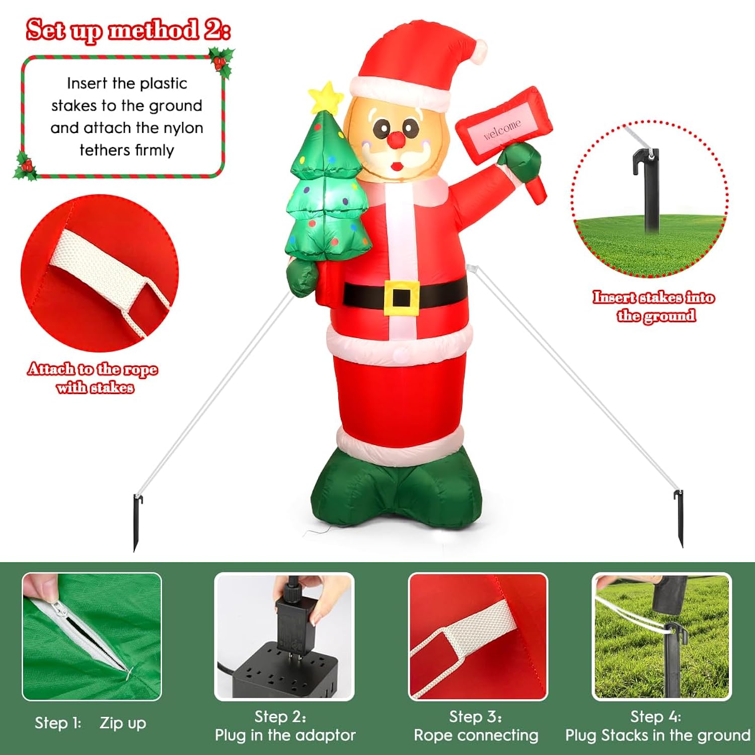 6Ft Christmas Inflatable Outdoor Decorations, Xmas Blow Up Santa Claus With Led Lights & Gift Box, Giant Christmas Infla