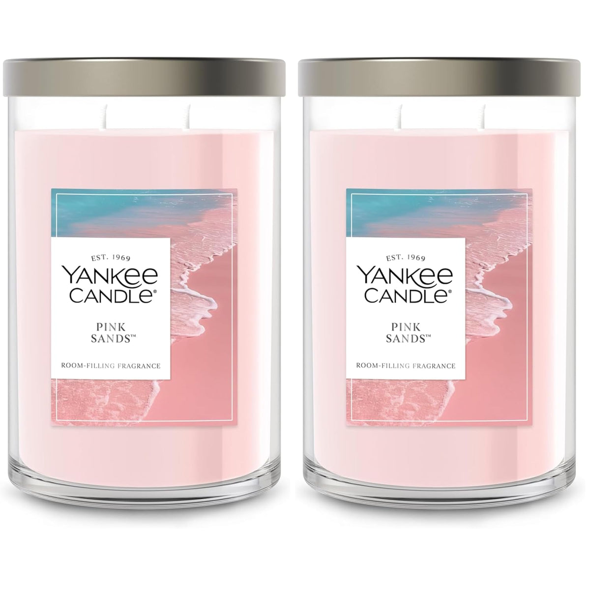 Yankee Candle Pink Sands Scented, Signature 20oz Large Tumbler 2-Wick Candle, Over 60 Hours of Burn Time (Pack of 2)