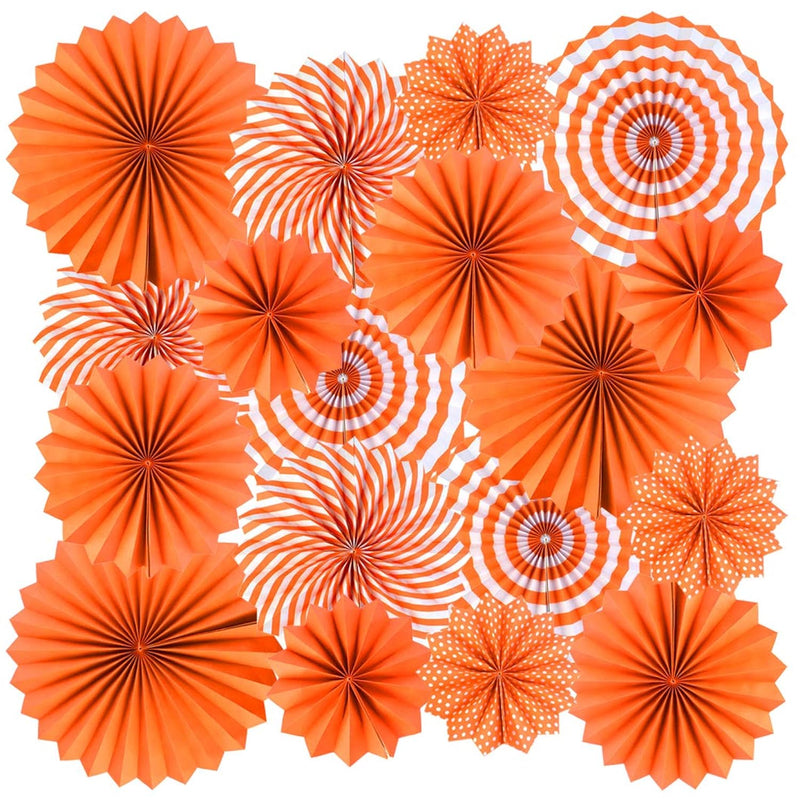 18Pc Party Hanging Orange Paper Fans, Fall Paper Fans Orange Round Fol