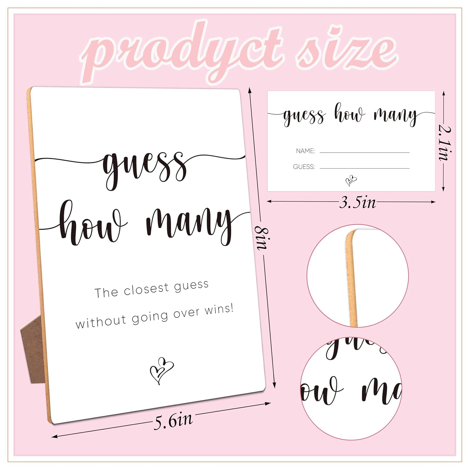 Guessing Game, Wooden Sign With Stand & 50 Cards, Party Games & Activities, 5X7 Inches, Love Theme, Bridal & Baby Showers, Office Parties