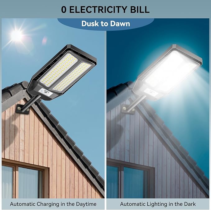 2 Pack 5000W Solar Street Lights 7000K Dusk to Dawn Motion Sensor Remote Outdoor Lights