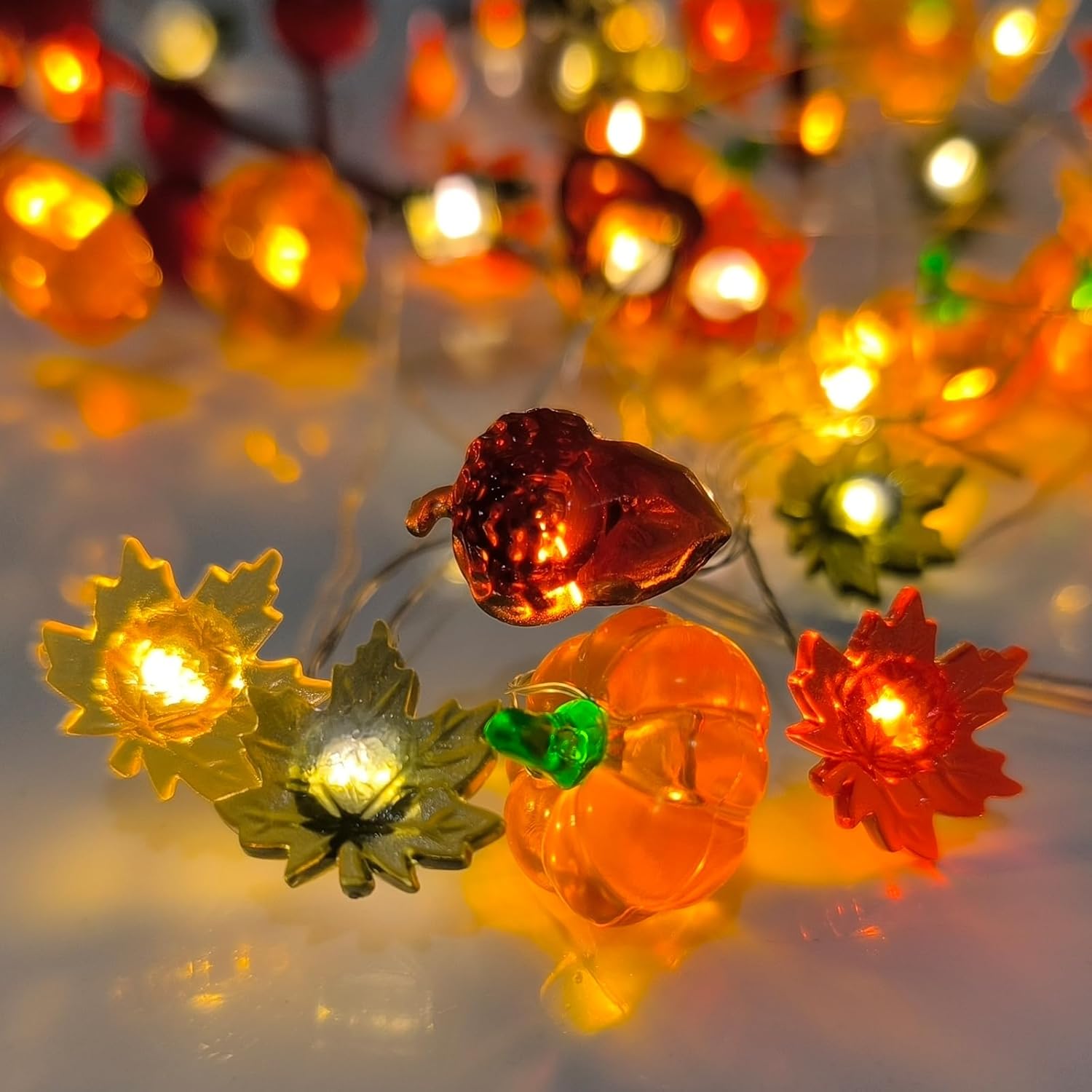 Thanksgiving Decor Lights 16.7Ft 50 Led 3D Pumpkin Acorn Maple Leaf Fairy String Light Fall Lights Battery Powered For H